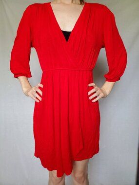 Charming Charlie Stretchy Red Bubble Sleeve Dress